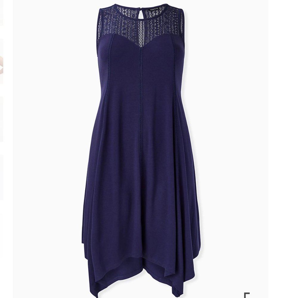 Torrid Navy Jersey Handkerchief Fluted Dress